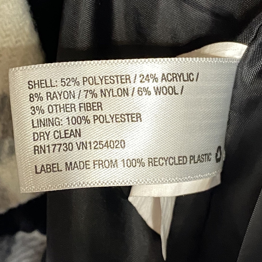 AVA & VIV Plaid Black White Flannel Button Fly Front Women's Coat‎ XL Lined - Picture 7 of 7